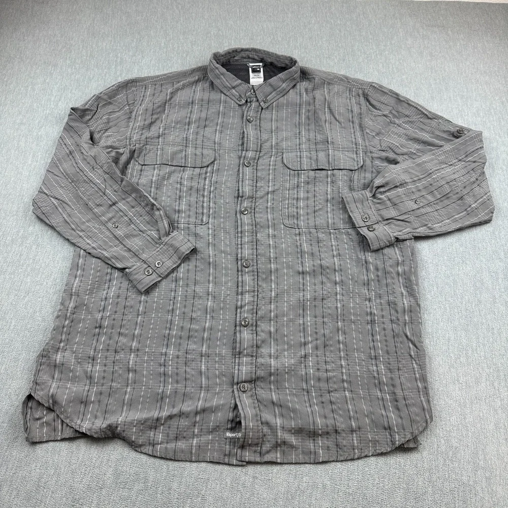 The North‎ Face Shirt Mens 2XL XXL Gray Striped Button Down Vapor Wick Outdoors